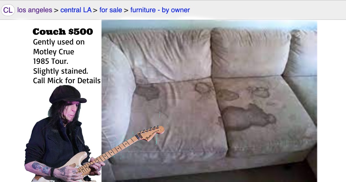 Mick Mars Selling Motley Crue Stained Couch From 1985 Tour on Craigslist